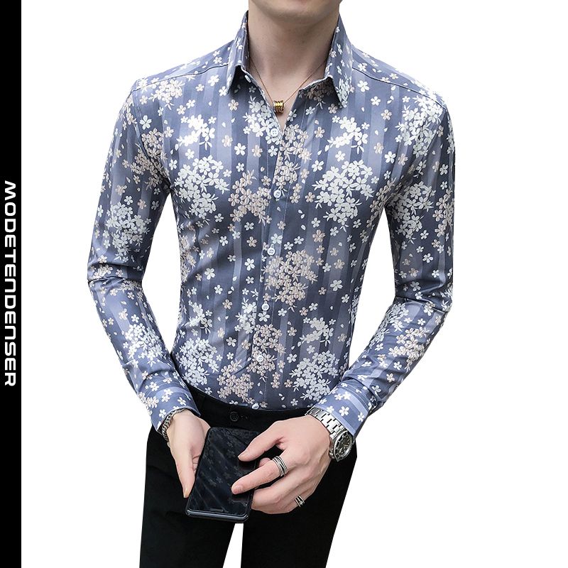 britisk slank formel skjorte trendy blomsterprint grå