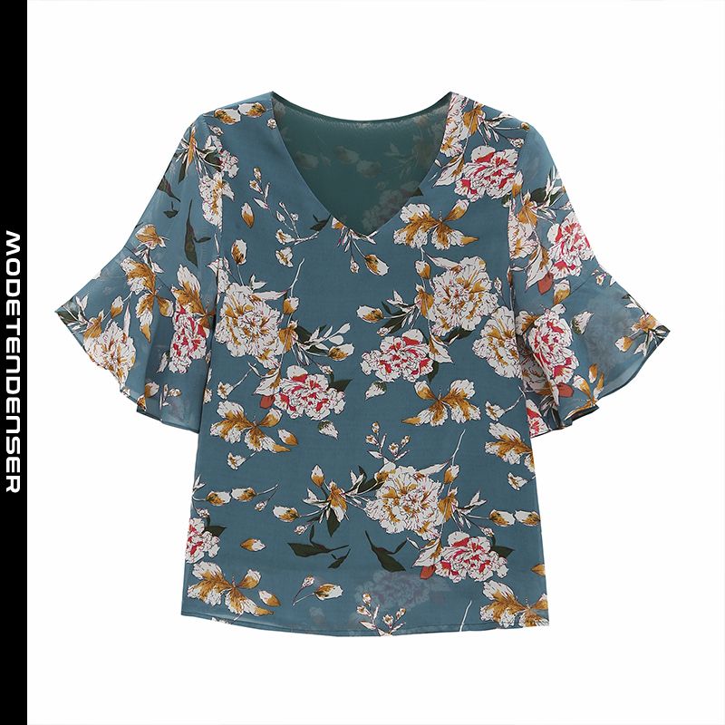 chiffonbluse sommer floral sweet top trend blue