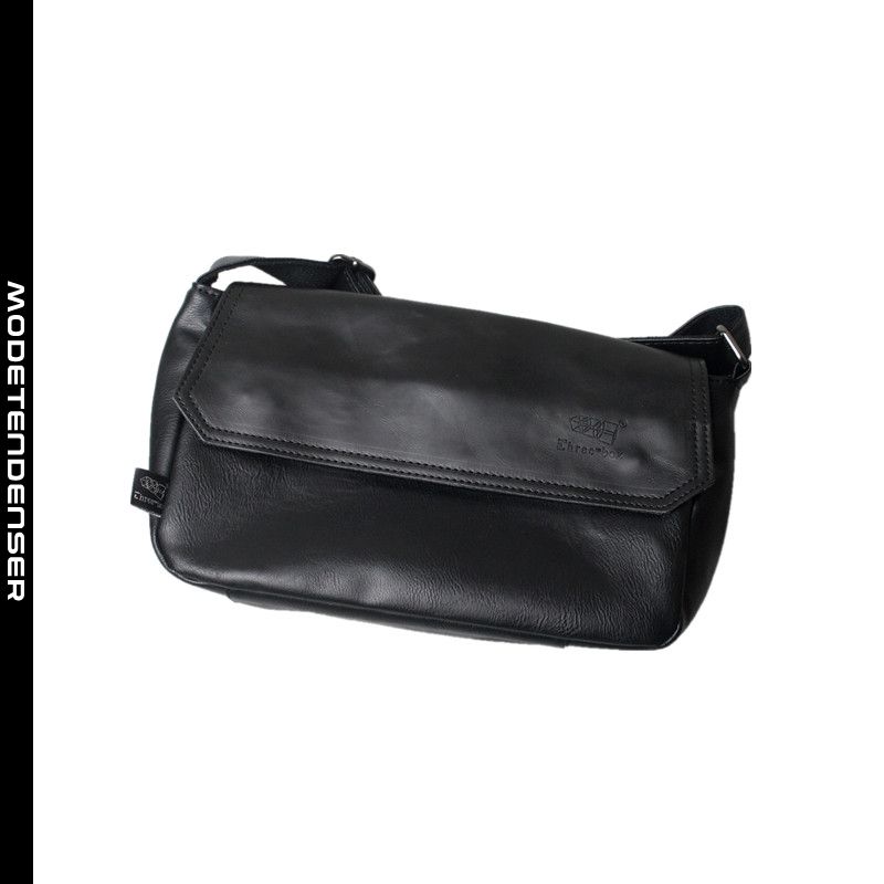 crossbody-taske til mænds vandrette skuldertaske-klap i ensfarvet sort