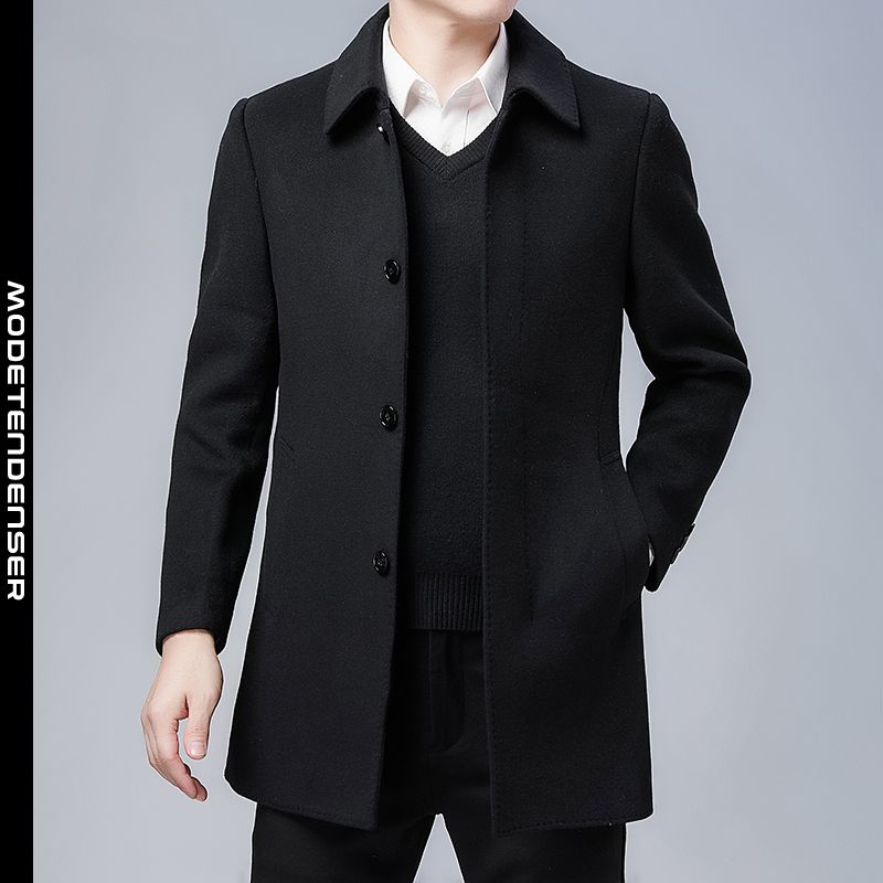 dobbeltsidet uldfrakke til mænds lange forretning slanke frakke sort