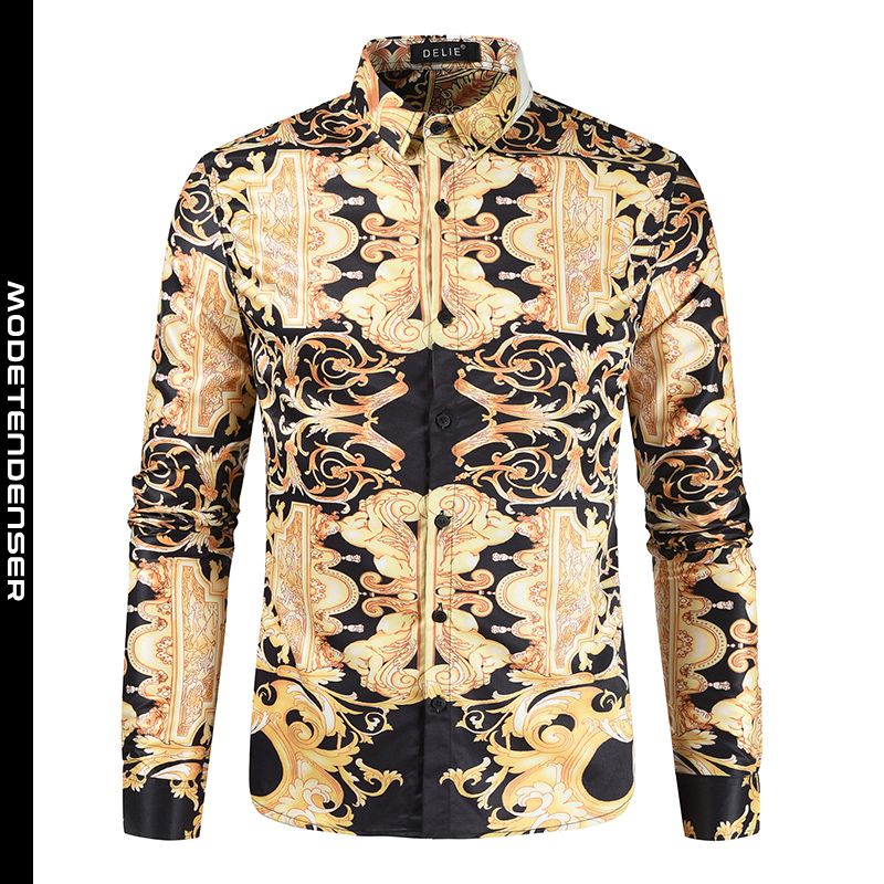 efterår og vinter mænds skjorteprint merceriseret bomuld luksusgul af høj kvalitet