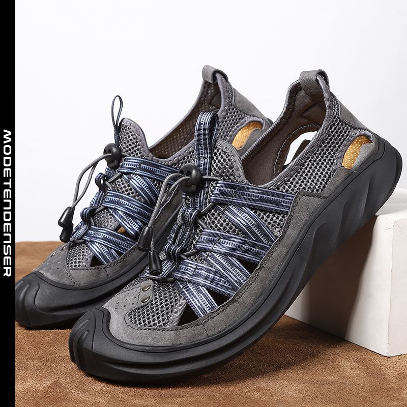 ekstra store sandaler til mænds læder trendy baotou udendørs strandsko personlighed grå