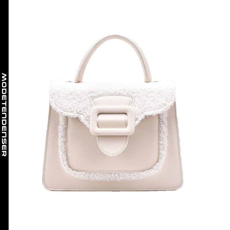 elegant mode kvinders håndtaske plys clamshell spænde hvid