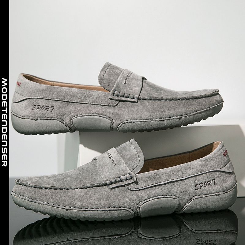 fashion mænds moccasin leather retro loafers casual driving grey