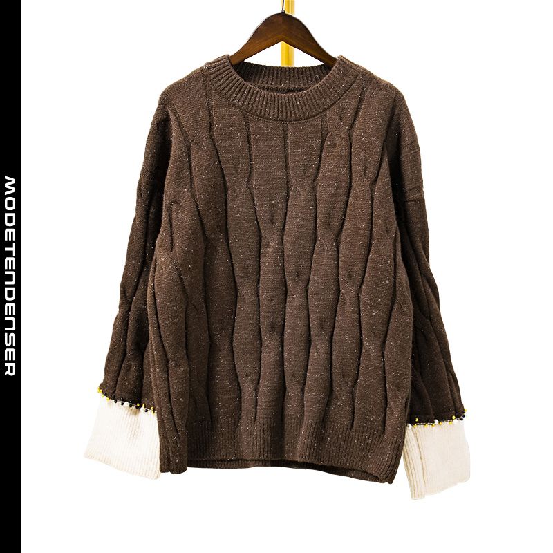 fashion women's sweater sequin stripe strik brun