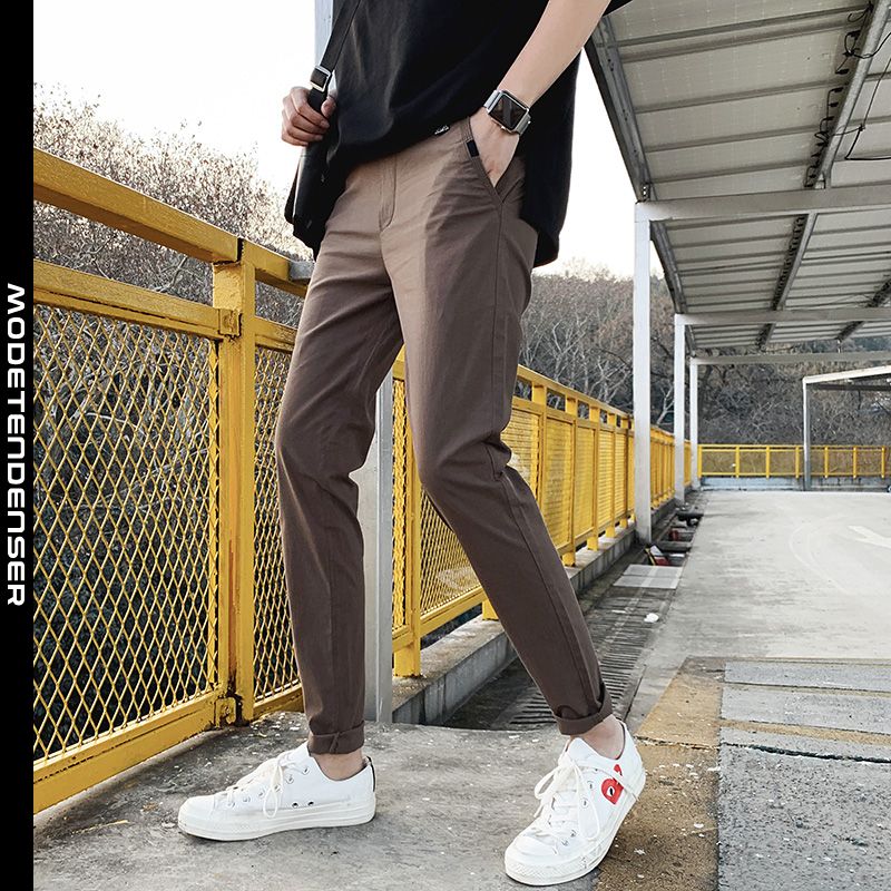 forår og efterår elastiske bukser til mænd skinny sports trend brun