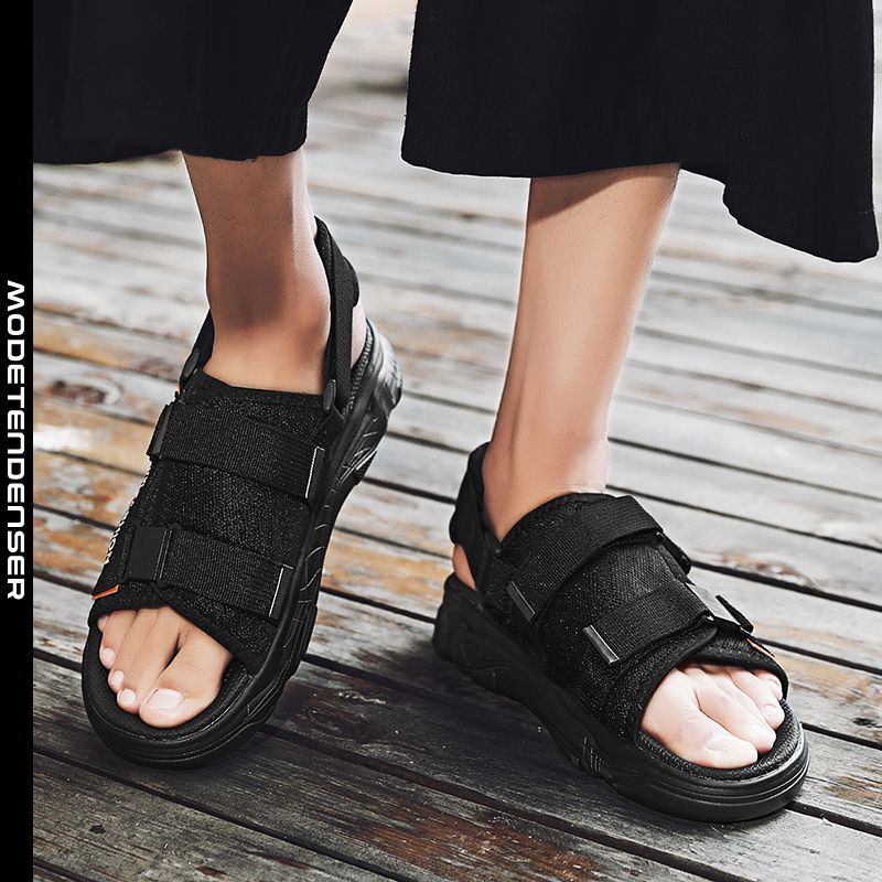 hole sandaler mænds trendy strandsko justerbar elastisk spænde sort