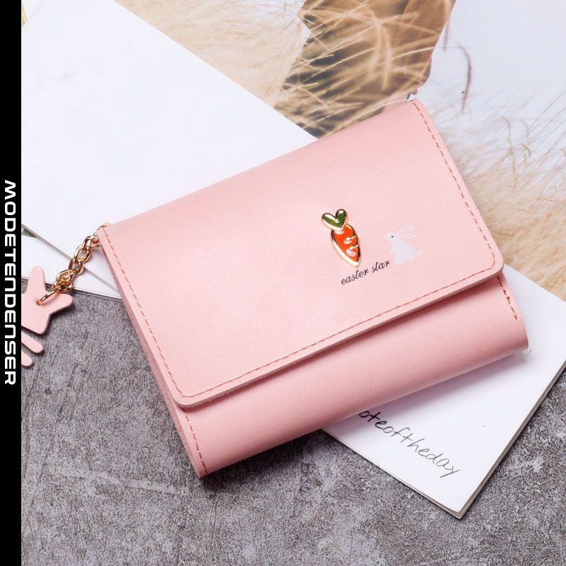 kort tegnebog kvindemode simpel ren farve trefoldet personlighed sød tegnebog gulerod kaninrosa