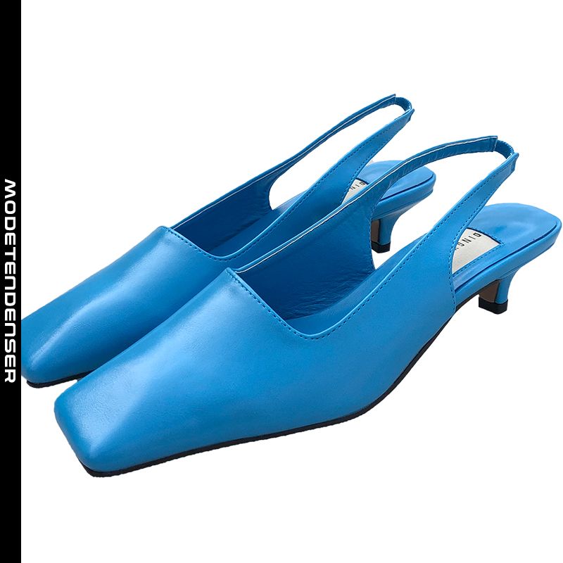 kvadratisk tå retro pumpesandaler kvindelig tåkappe læderblå