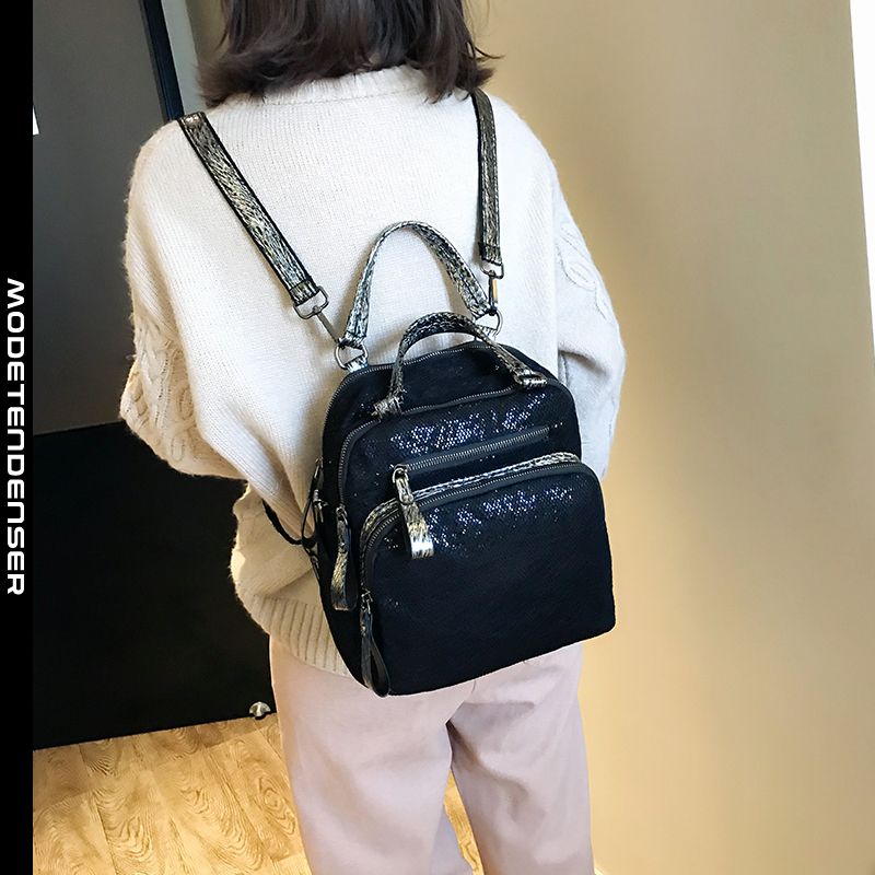 kvindelig rygsæk afslappet all-match sequined lille skoletaske sort