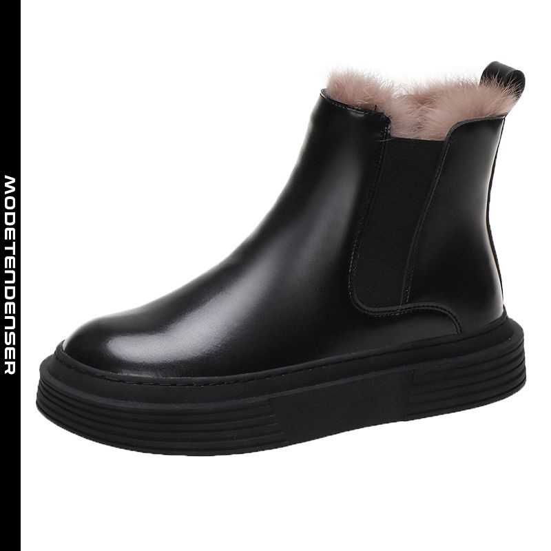 kvindelige chelsea-støvler vintervarm plus bomuld flade komfortable korte støvler sort