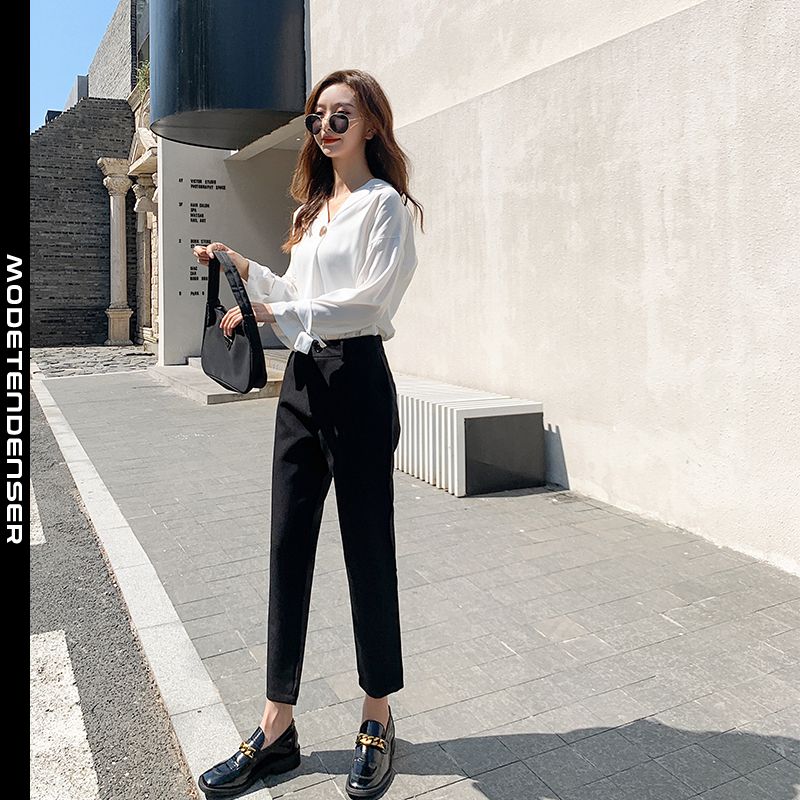 kvinders bukser tynd sektion lige elastisk professionel dragtbukse sort
