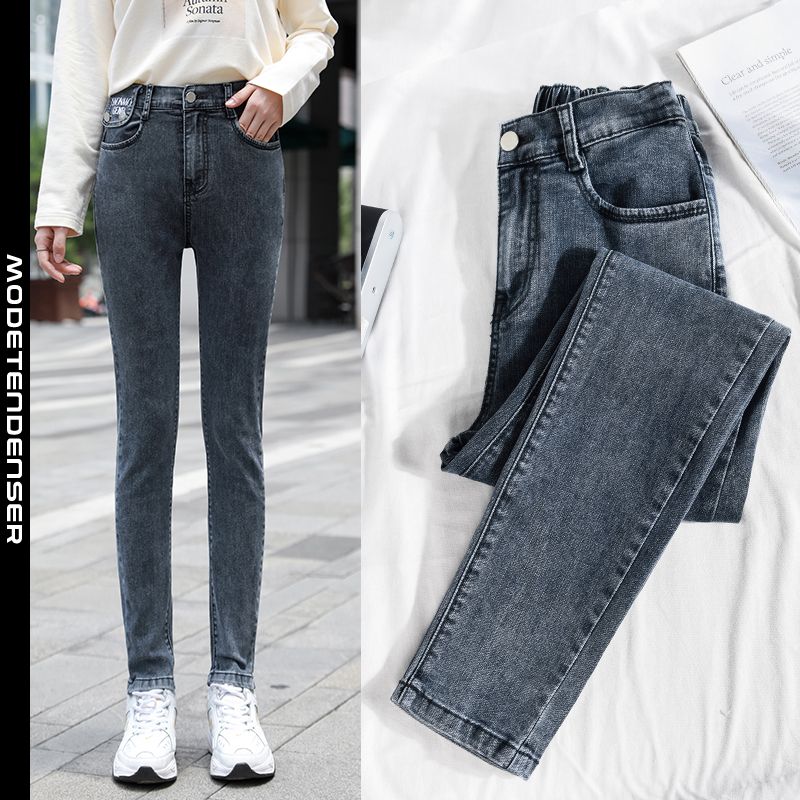 kvinders jeans med høj talje slank stretch lige blå