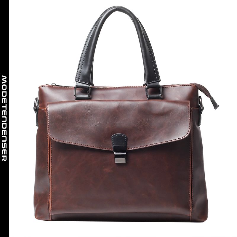læder klappespænde mappe håndtaske enkel klassisk brun
