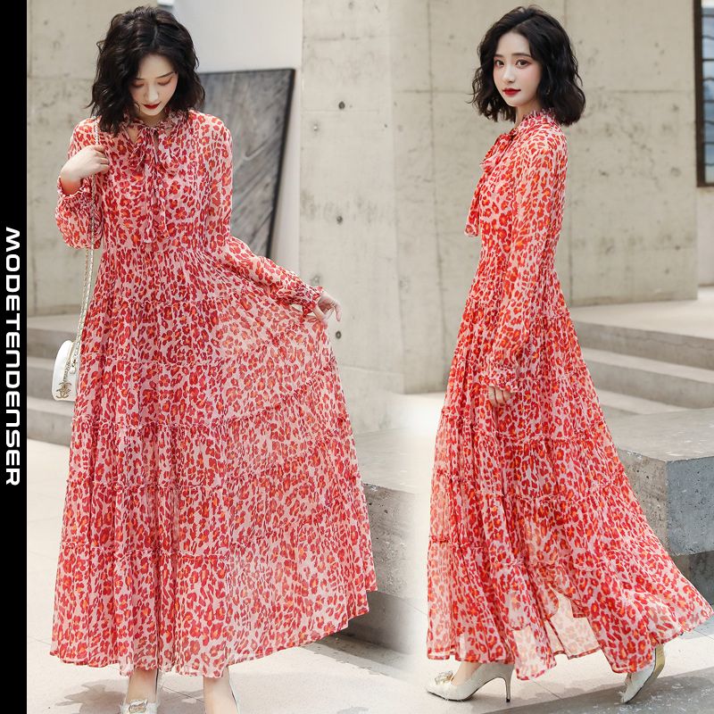 leopardtryk kvindekjoler er populære i forår og sommer kjoler og talje silke rød