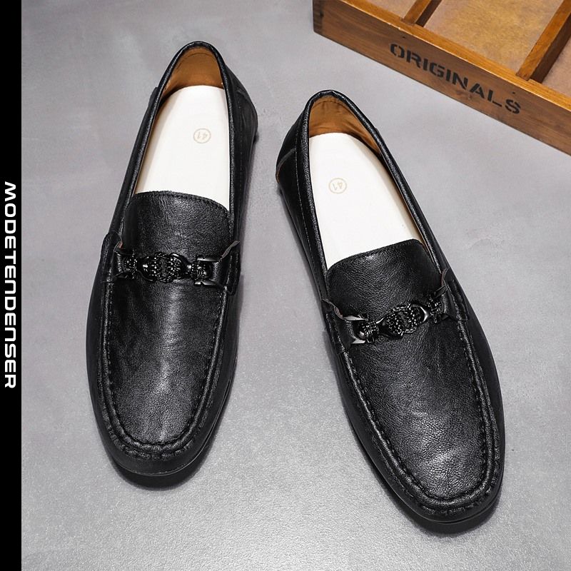 loafers til mænd klassisk afslappet blødt læder moccasins pure color driving black