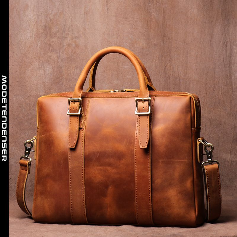 mænds håndtaske vandret læder skulderdokumenttaske spænde brun