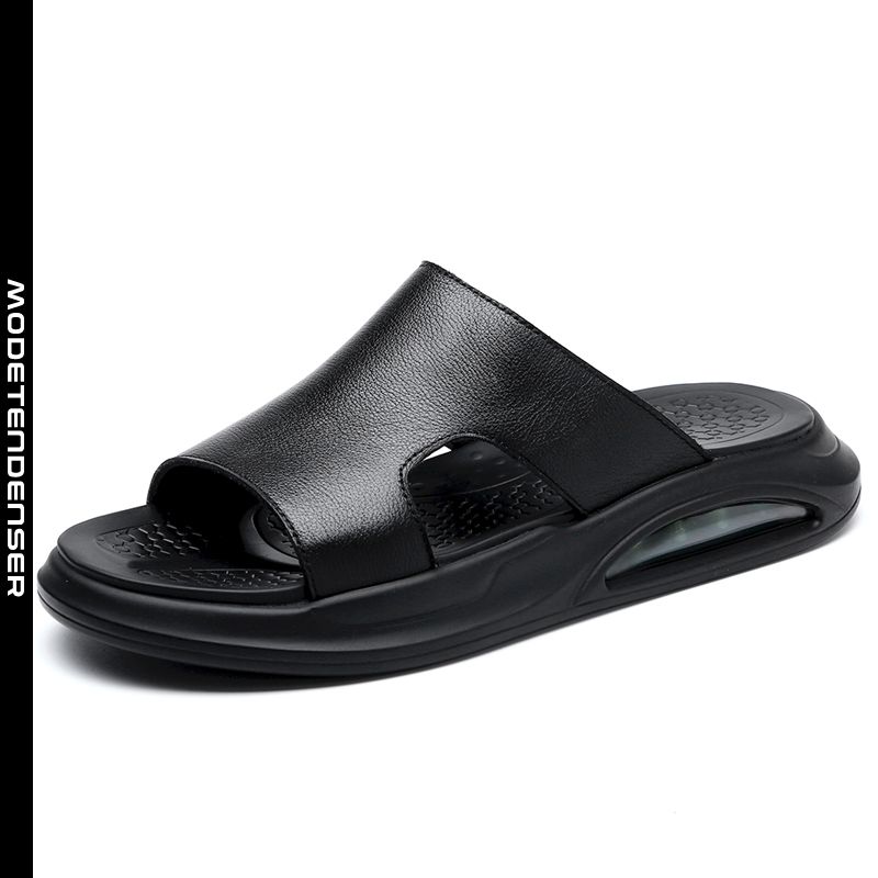 mænds læder tøfler udendørs mode sandaler tyk såle pude ko læder sort