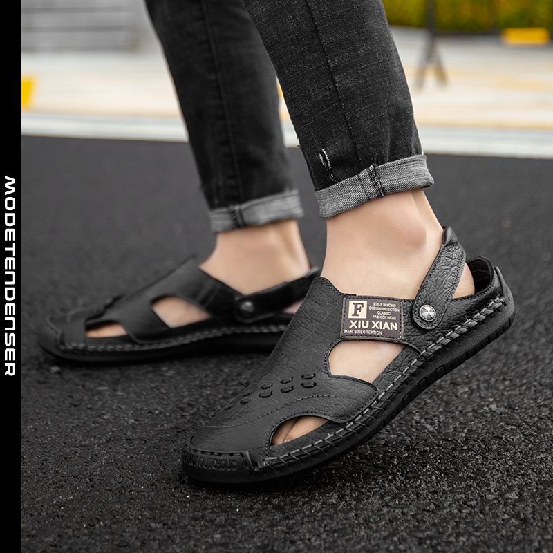 mænds lædersandaler og hjemmesko dual-use to-i-en baotou anti-kollision casual sko stor størrelse sort