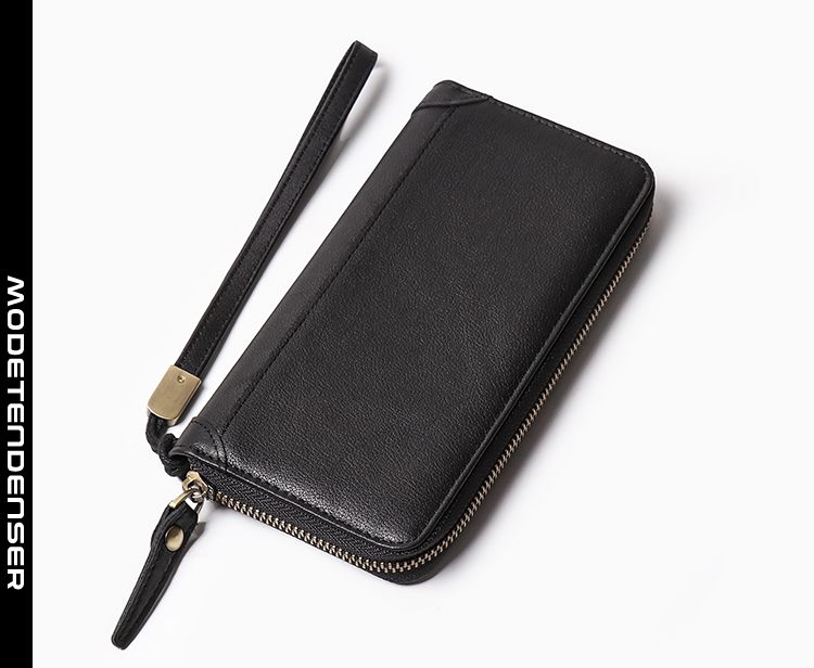 mænds lang tegnebog multi-card pocket wallet casual lynlås kobling sort