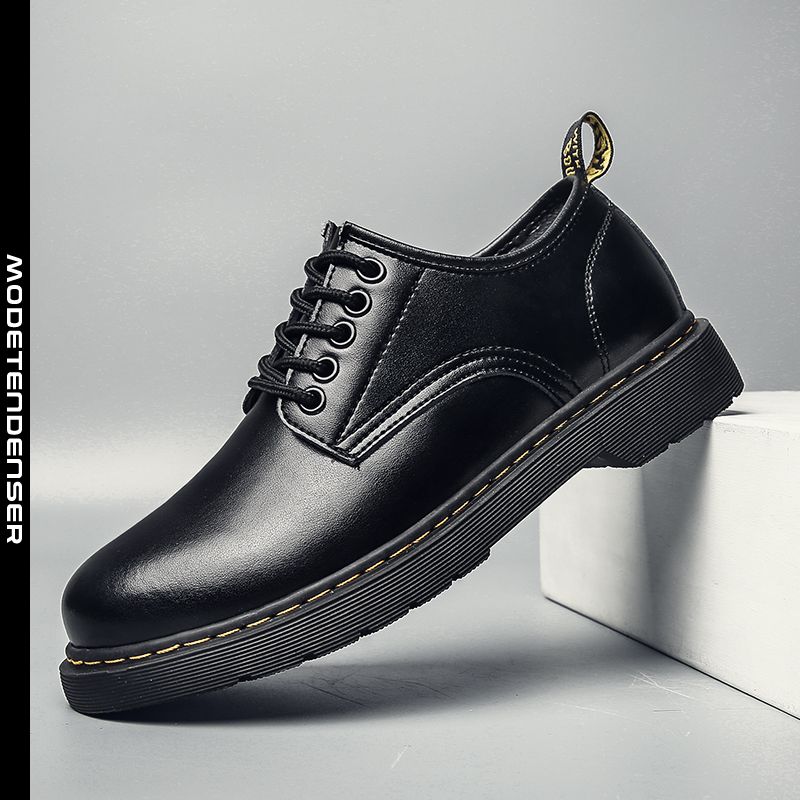 martin-støvler til mænds læderstøvler rund tå matchende forretningskolesko sort