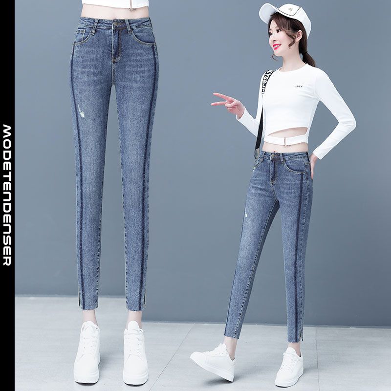 midje-jeans til kvinder tætsiddende og tynde blyantbukser mørkeblå