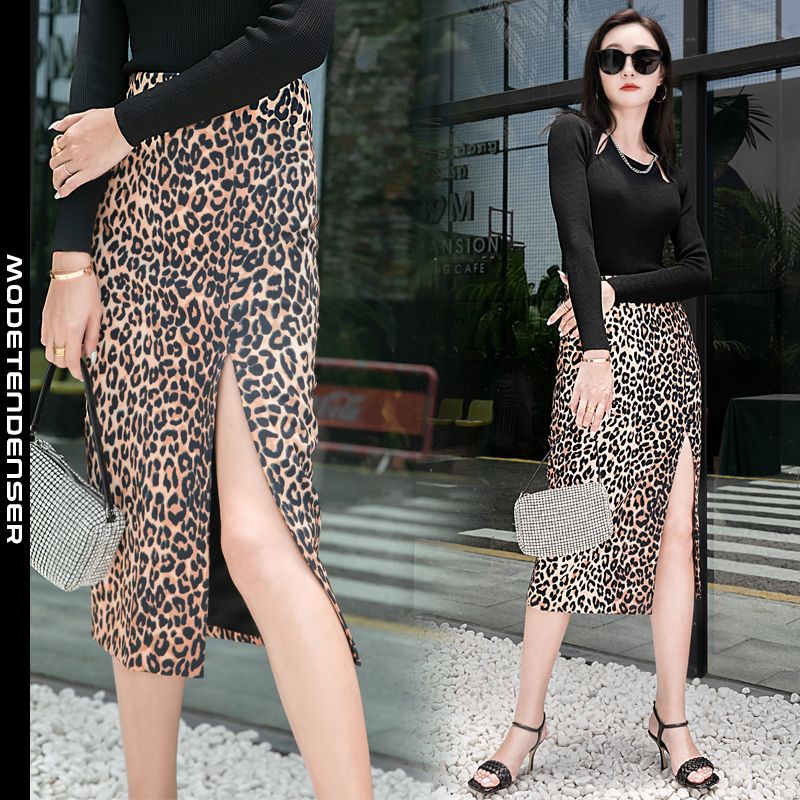 kvindelig leopardprint nederdel længde 4