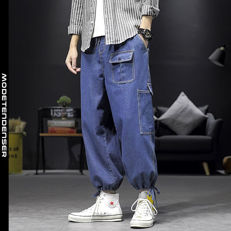 mode til mænds jeans løs stor størrelse personlig lomme mørkeblå