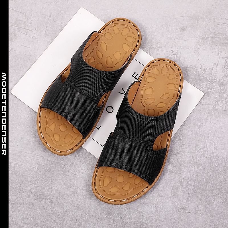moderigtigt mænds håndlavede læder tøfler plus størrelse trendy afslappet strand sort