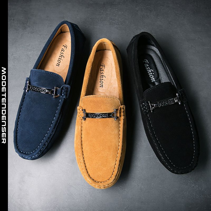moderigtigt mænds moccasin læder afslappet loafers ensfarvet mørkeblå