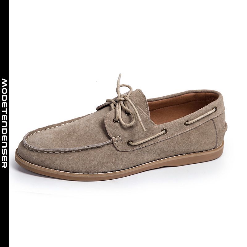 moderigtigt mænds moccasin leather casual retro loafers frosted leather khaki