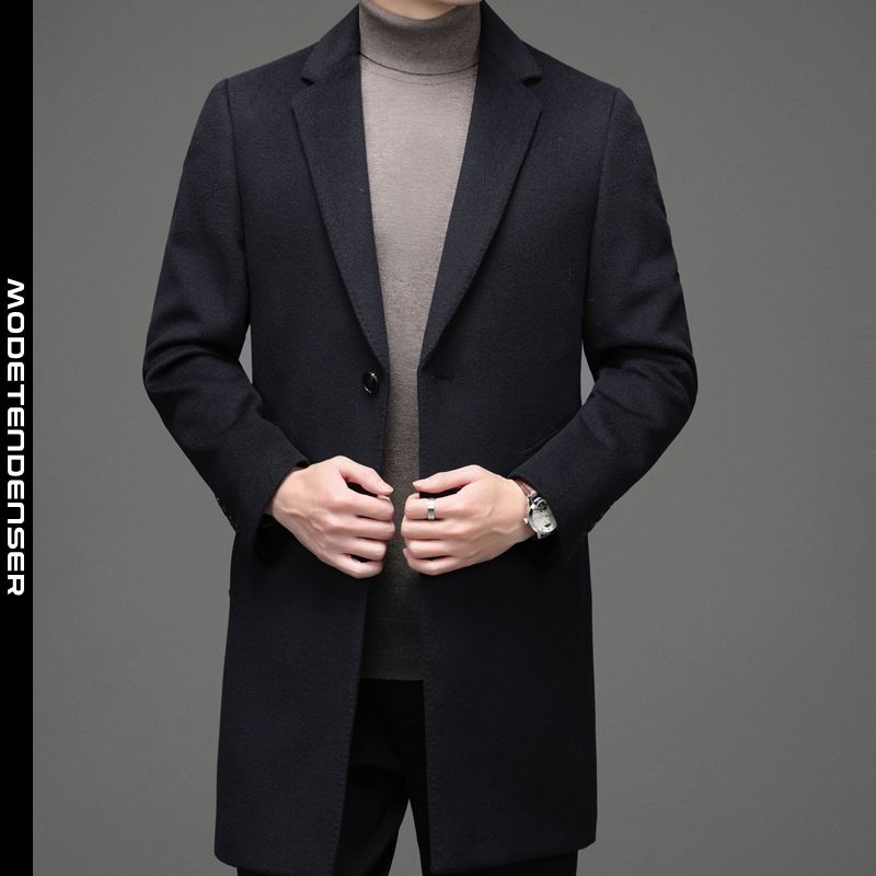 moderigtigt mænds uldfrakke business afslappet dragtkrave lang sort