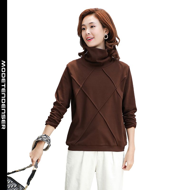 original kvinders t-shirt højhalset spænde og fløjlbund solid farve brun