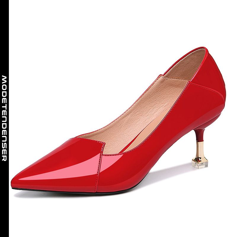 patentlæder stiletto mode spidse kvindelige høje hæle rød