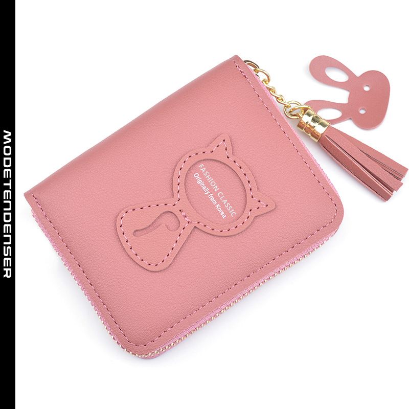 pung kvindelig kort lynlås tegnebog sød nøglepung kat pink