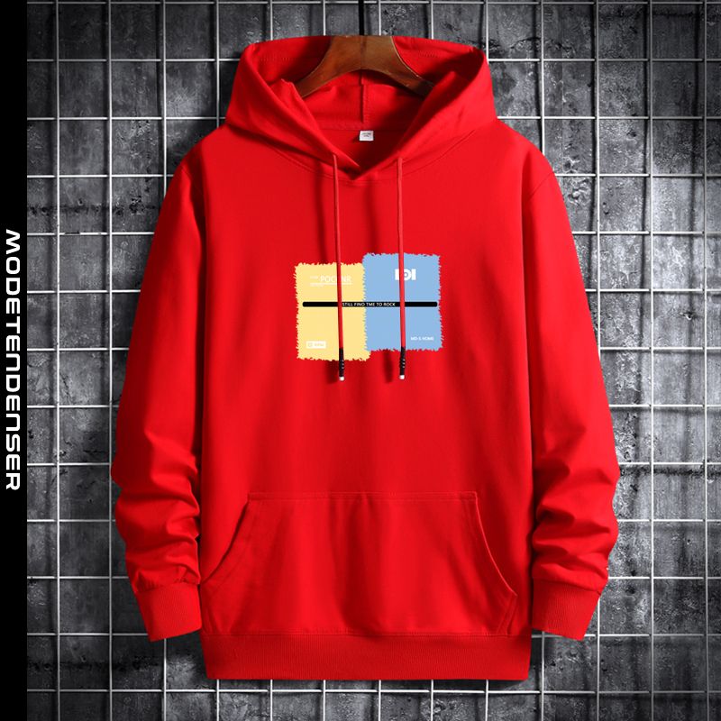 hættetrøje til mænd i ensfarvet farve 4