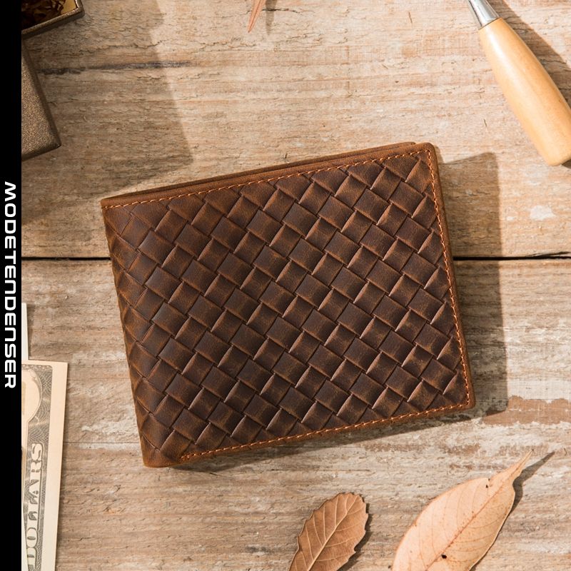retro vævet mænds tegnebog rhombus tegnebog afslappet kort brun