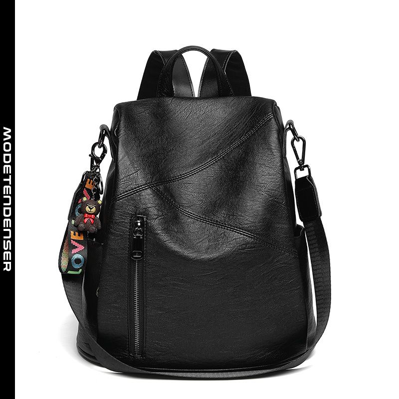 rygsæk kvindelig alsidig mode multifunktionelt blødt læder stor kapacitet rejsetaske skoletaske sort