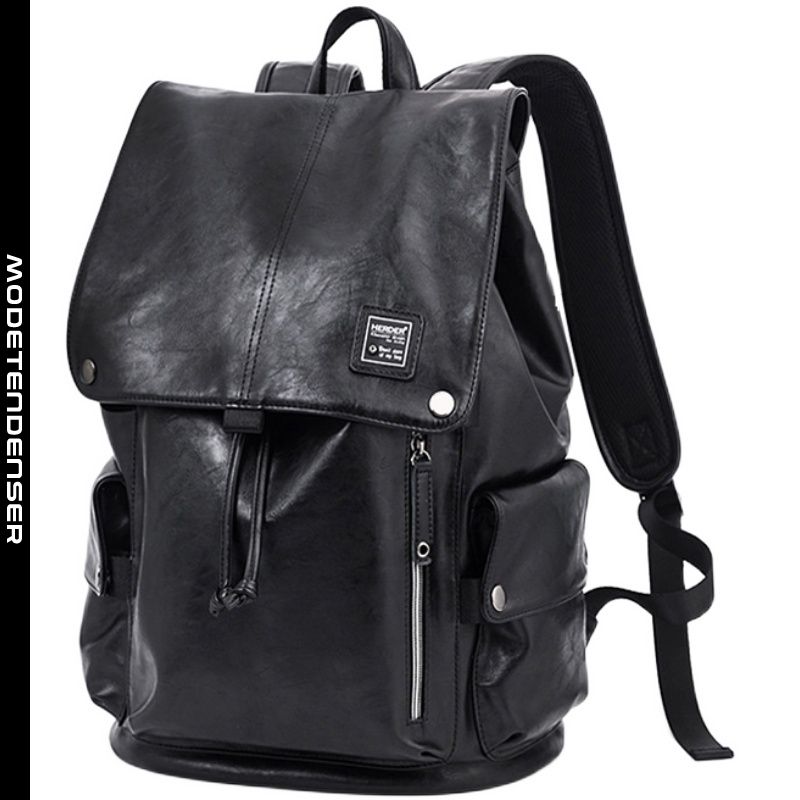 rygsæk mænds ægte læder rygsæk med stor kapacitet trendy rent læder-rejsetaske sort