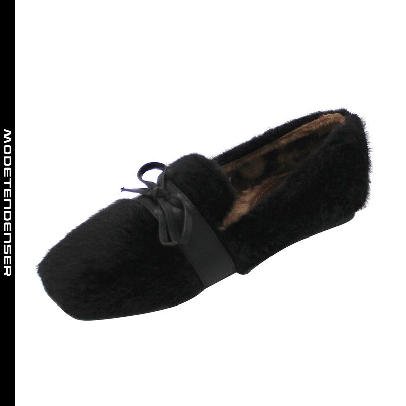 slid om vinteren plys flade sko kvinder søde bue sort