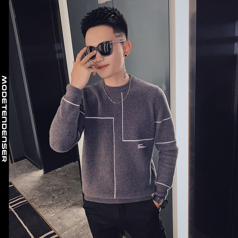 slim line design tyk sweater kort mænds strikket bundtrøje grå