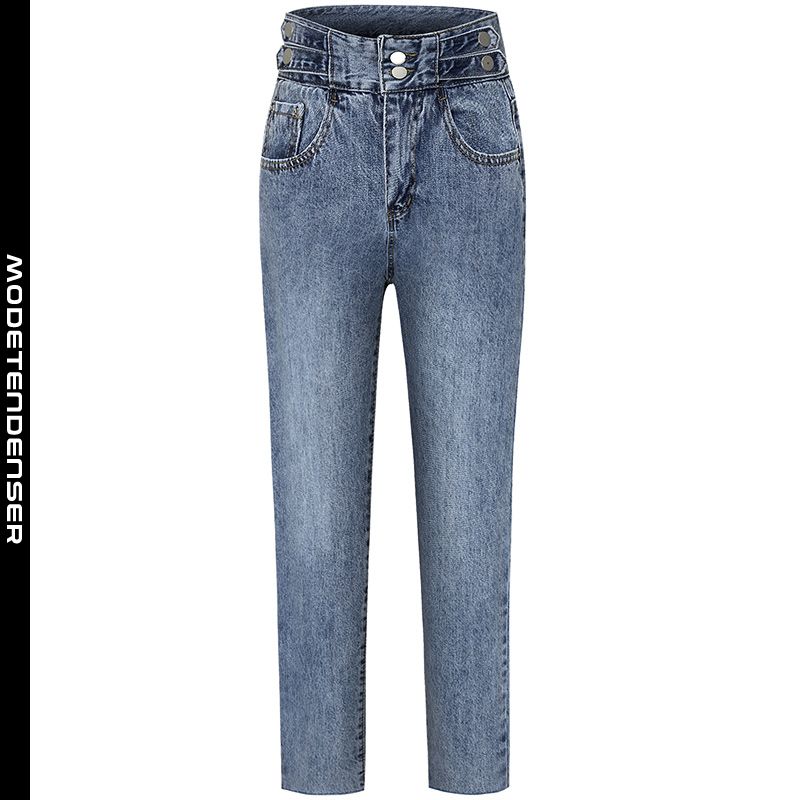 sommer højbenede jeans med lige ben kvinder løs retroblå