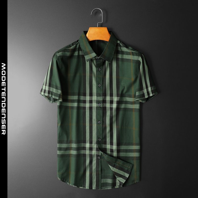 sommerstribet mænds skjorte kortærmet forretningsbundt skjorte grøn