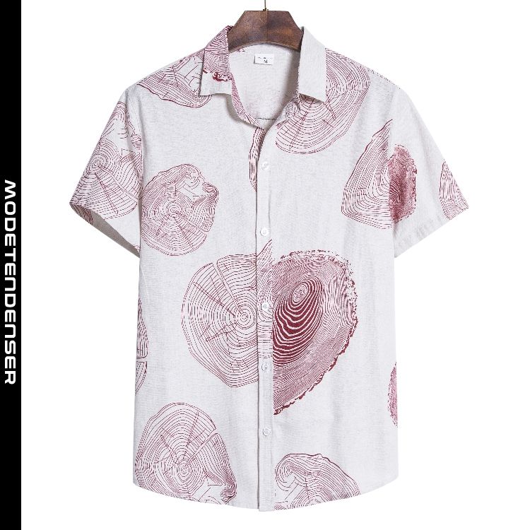 speciel stil herreskjorte linnedprint kortærmet lyserød