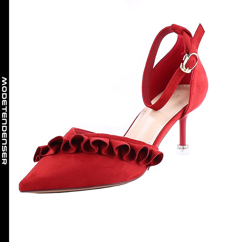 spids-tå kvindelige højhælede sko med stilethæl sexet stroppet vinrød