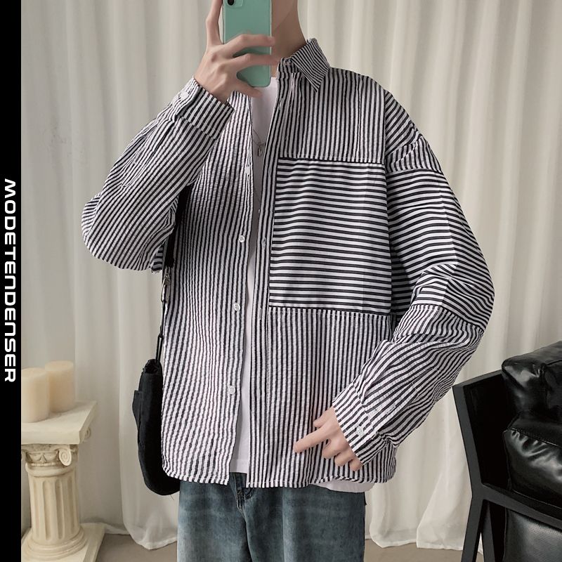 stribet mænds shirtprint langærmet smuk trendy grå