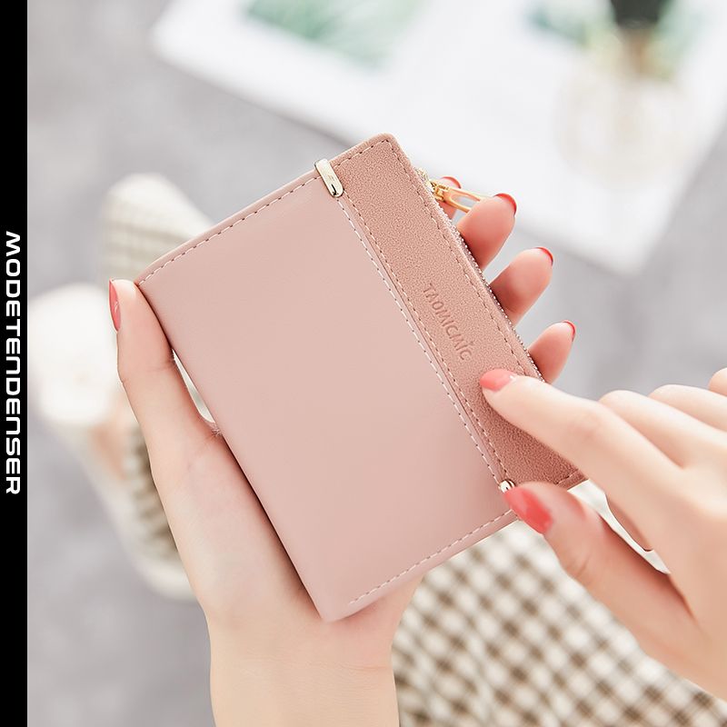tegnebog kvinders korte mode enkel foldbar lynlås møntpung pink