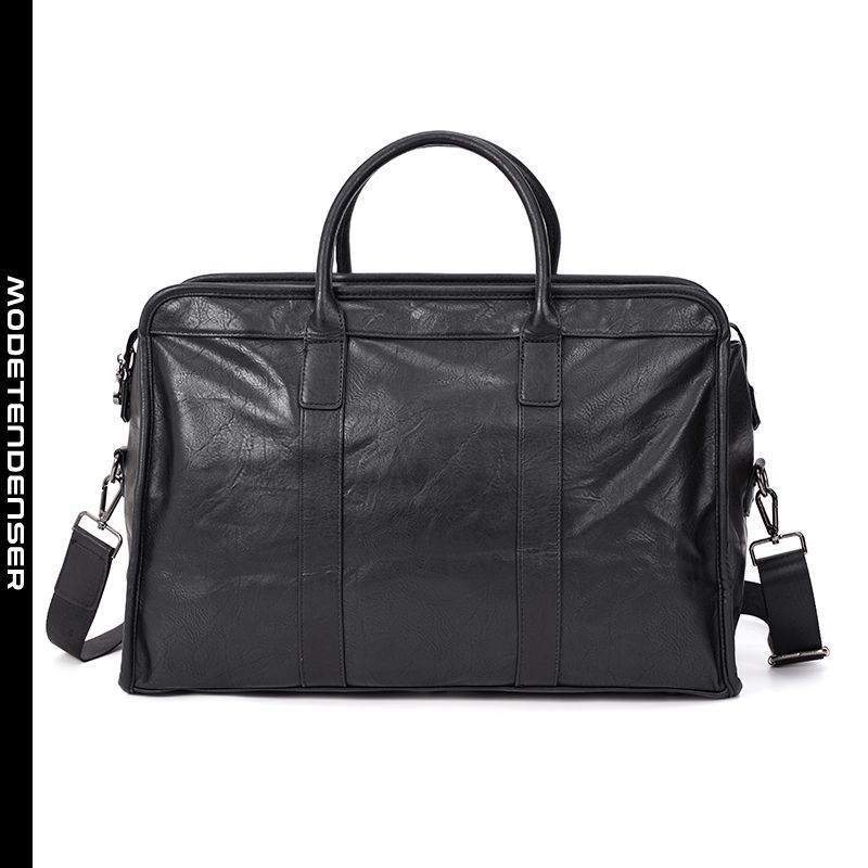 vandret håndtaske med stor kapacitet i læder til mænd dokumenttaske sort