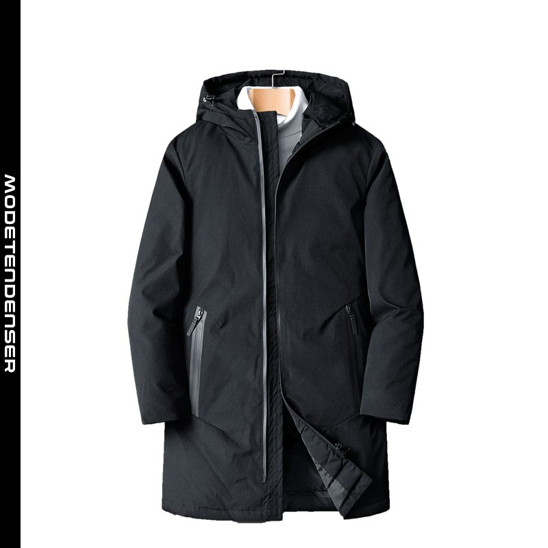 vatteret mænds polstret jakke lang plus størrelse hætteklædt vindtæt sort