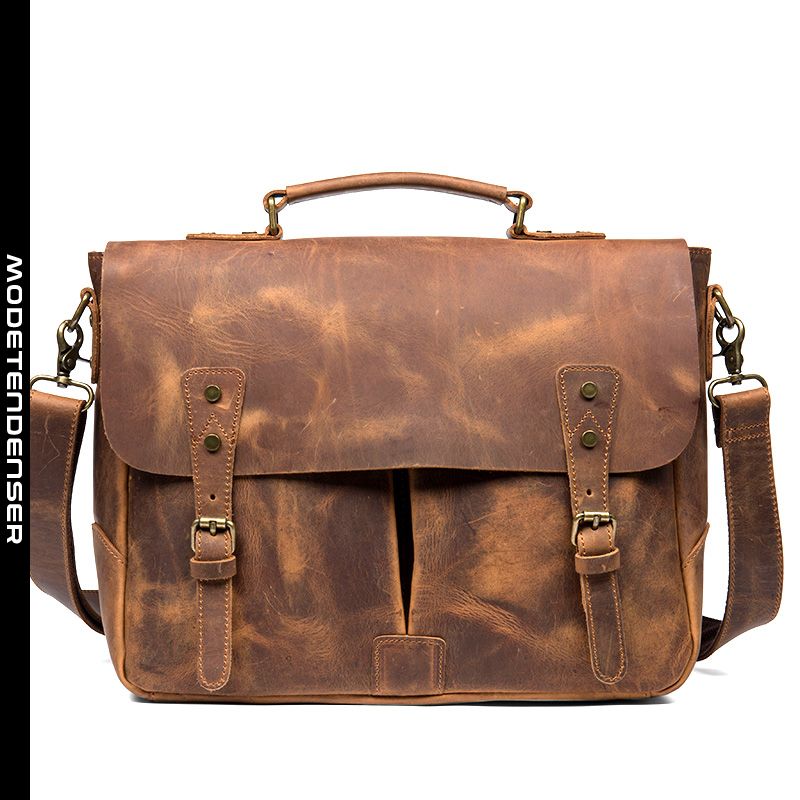 vintage håndtaske læder spænde flap dokumentmappe mand brun